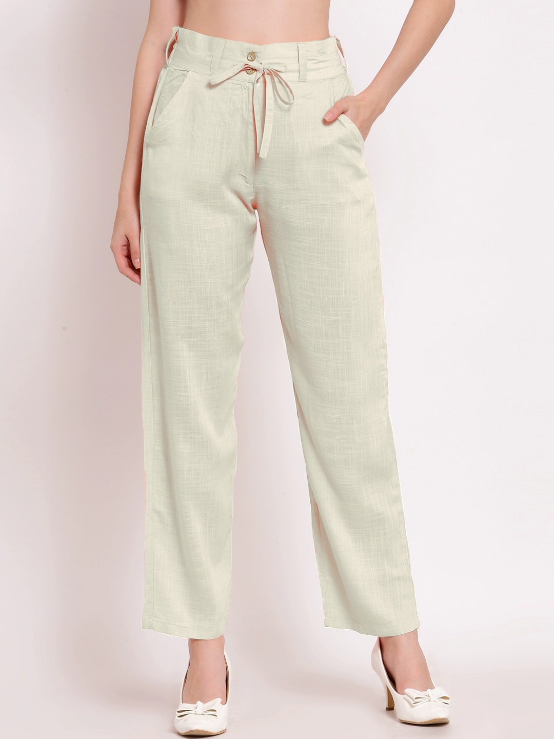 

PATRORNA Women Smart Fit Parallel Trousers, Off white