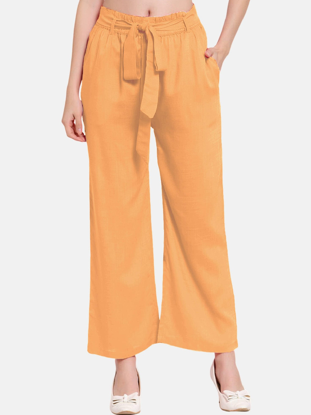 

PATRORNA Women Smart Loose Fit Parallel Trousers, Peach
