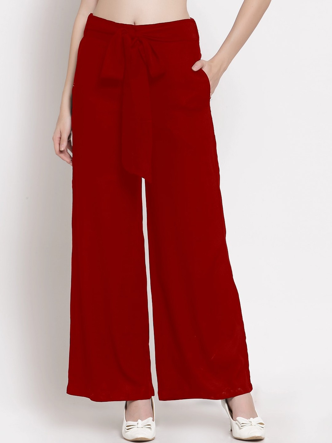 

PATRORNA Women Smart Loose Fit Parallel Trousers, Maroon