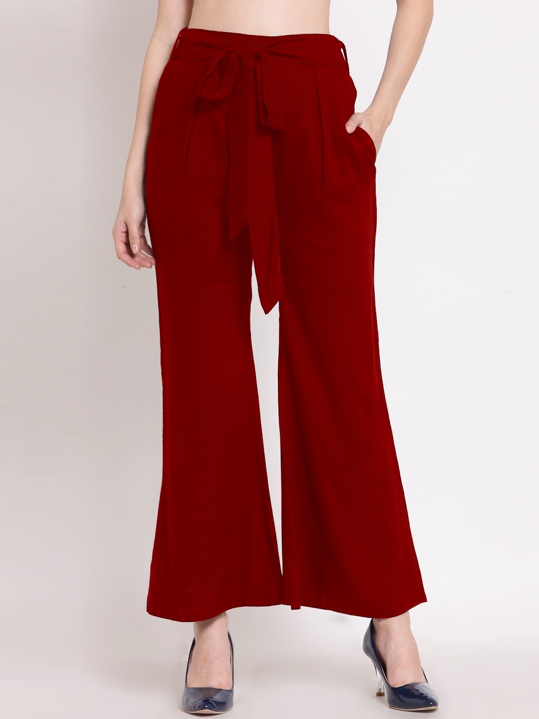 

PATRORNA Women Smart Tapered Fit Pleated Parallel Trousers, Maroon