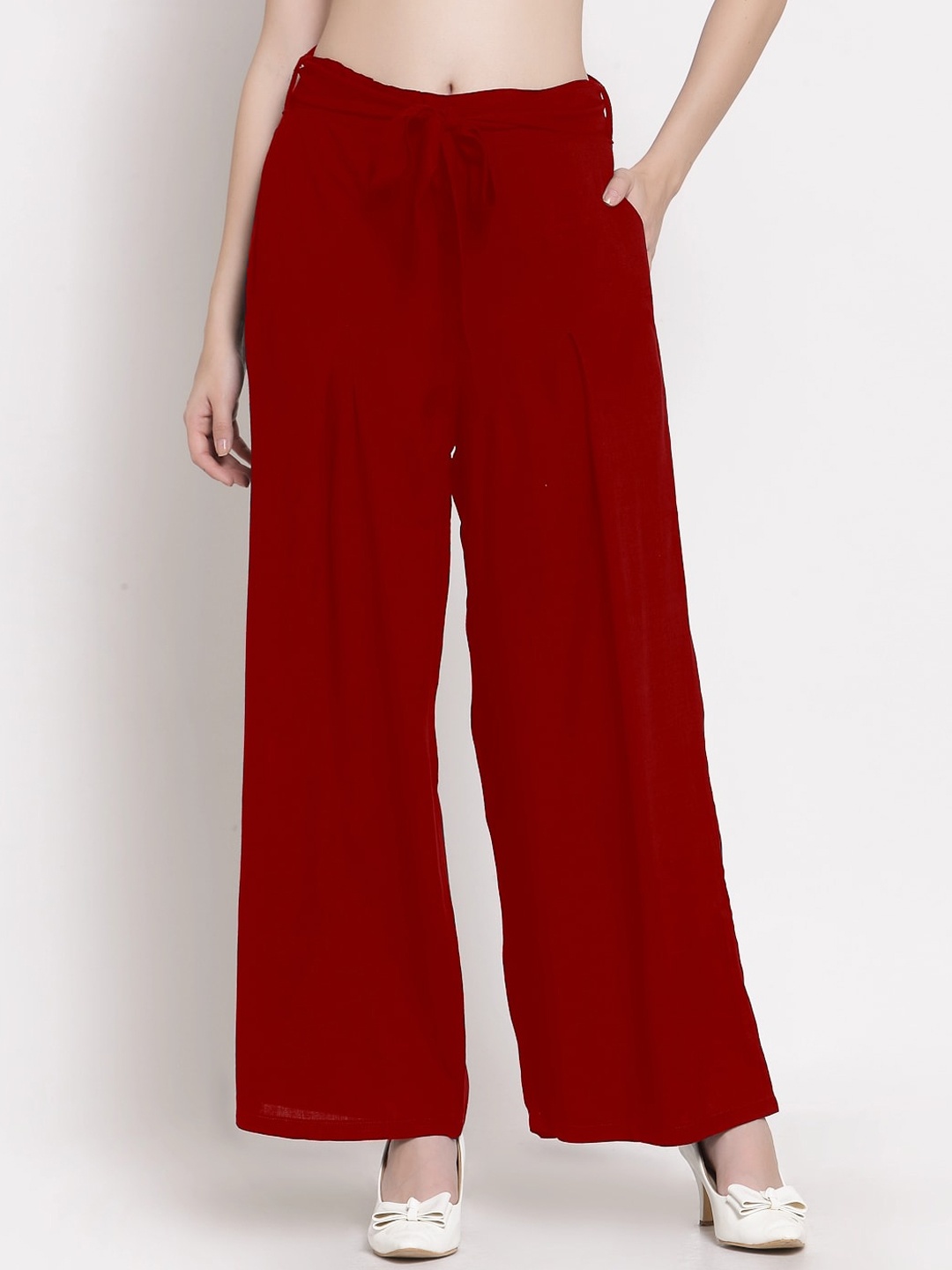 

PATRORNA Women Smart Loose Fit Parallel Trousers, Maroon