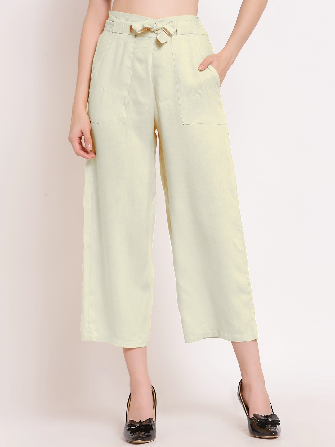 

PATRORNA Women Smart Culottes Cotton Trousers, Off white