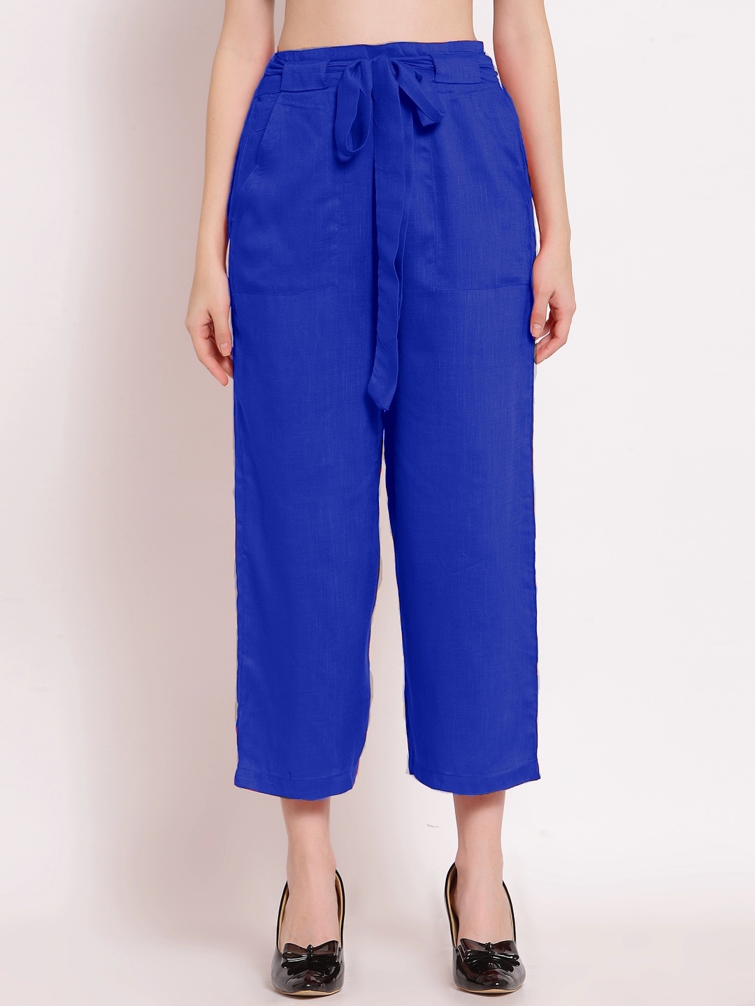 

PATRORNA Smart Pleated Cotton Culotte Trousers, Blue