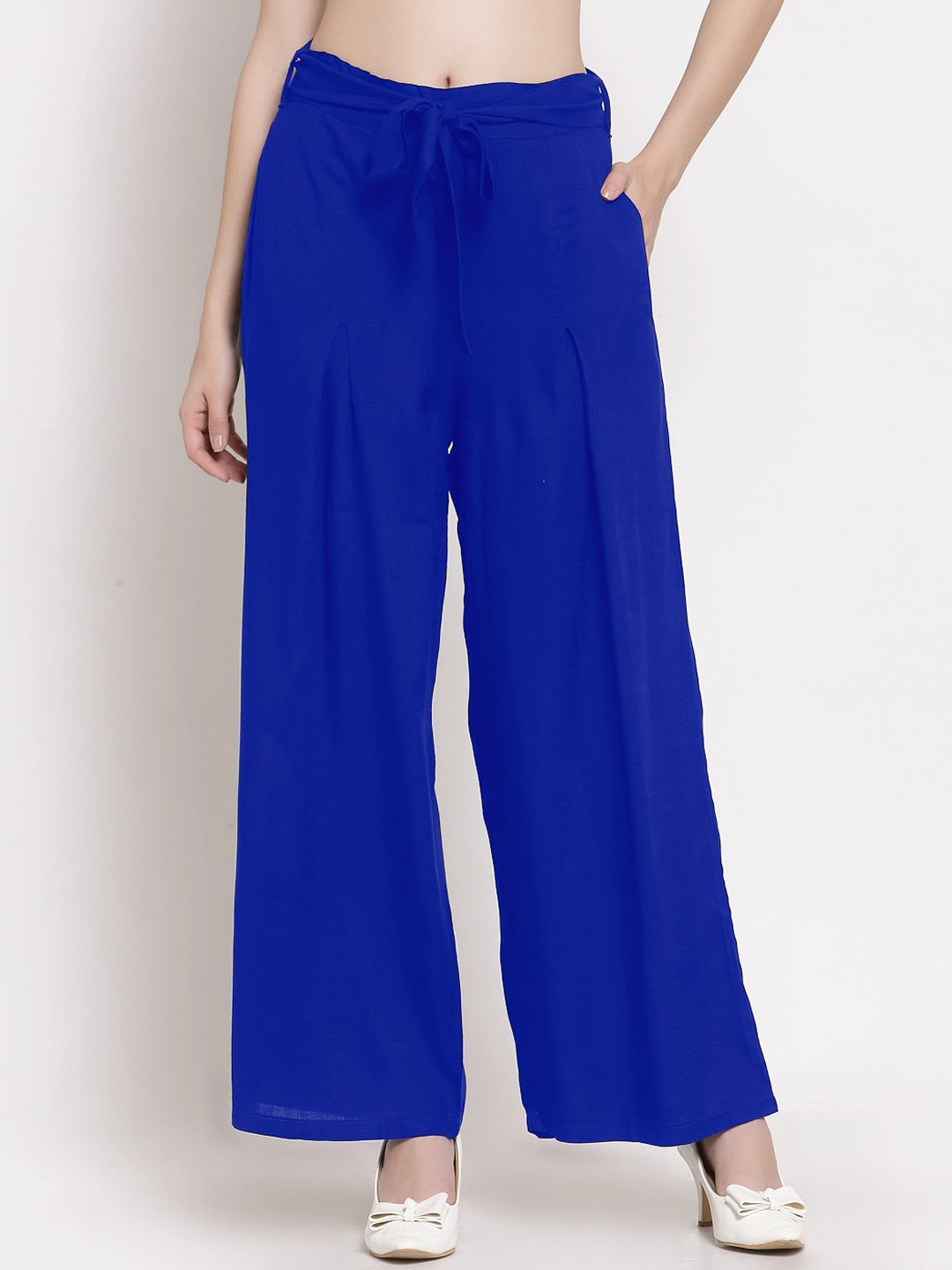 

PATRORNA Women Smart Loose Fit Parallel Trousers, Blue