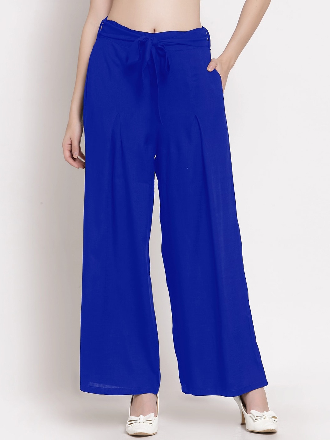 

PATRORNA Women Smart Loose Fit Parallel Trousers, Blue