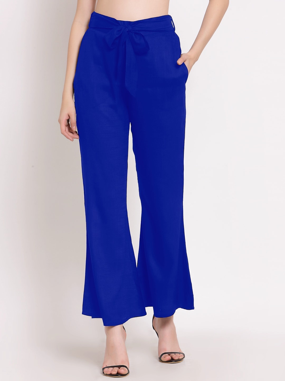 

PATRORNA Women Mid-Rise Smart Straight Plain Bootcut Trousers, Blue