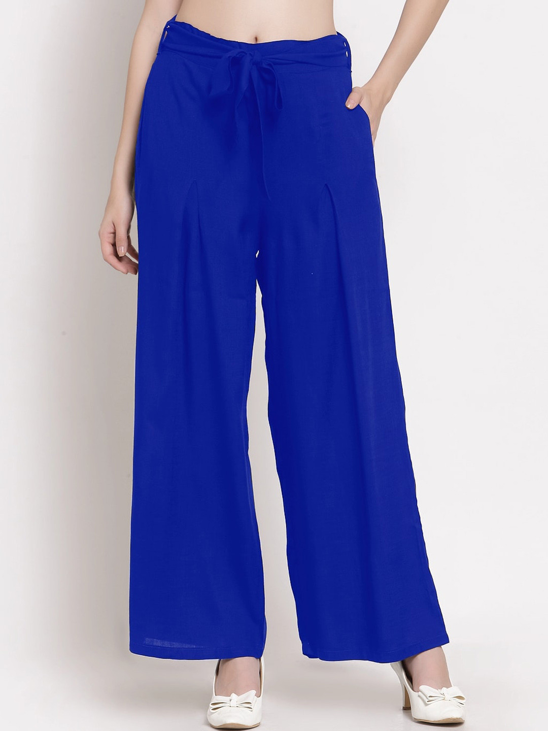 

PATRORNA Women Smart Loose Fit Parallel Trousers, Blue