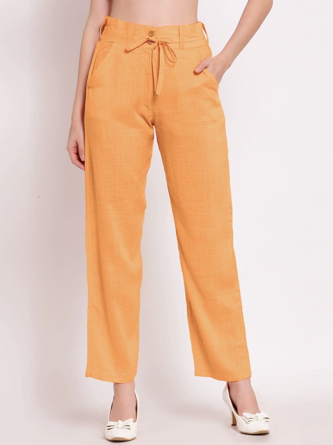 

PATRORNA Women Smart Parallel Trousers, Mustard