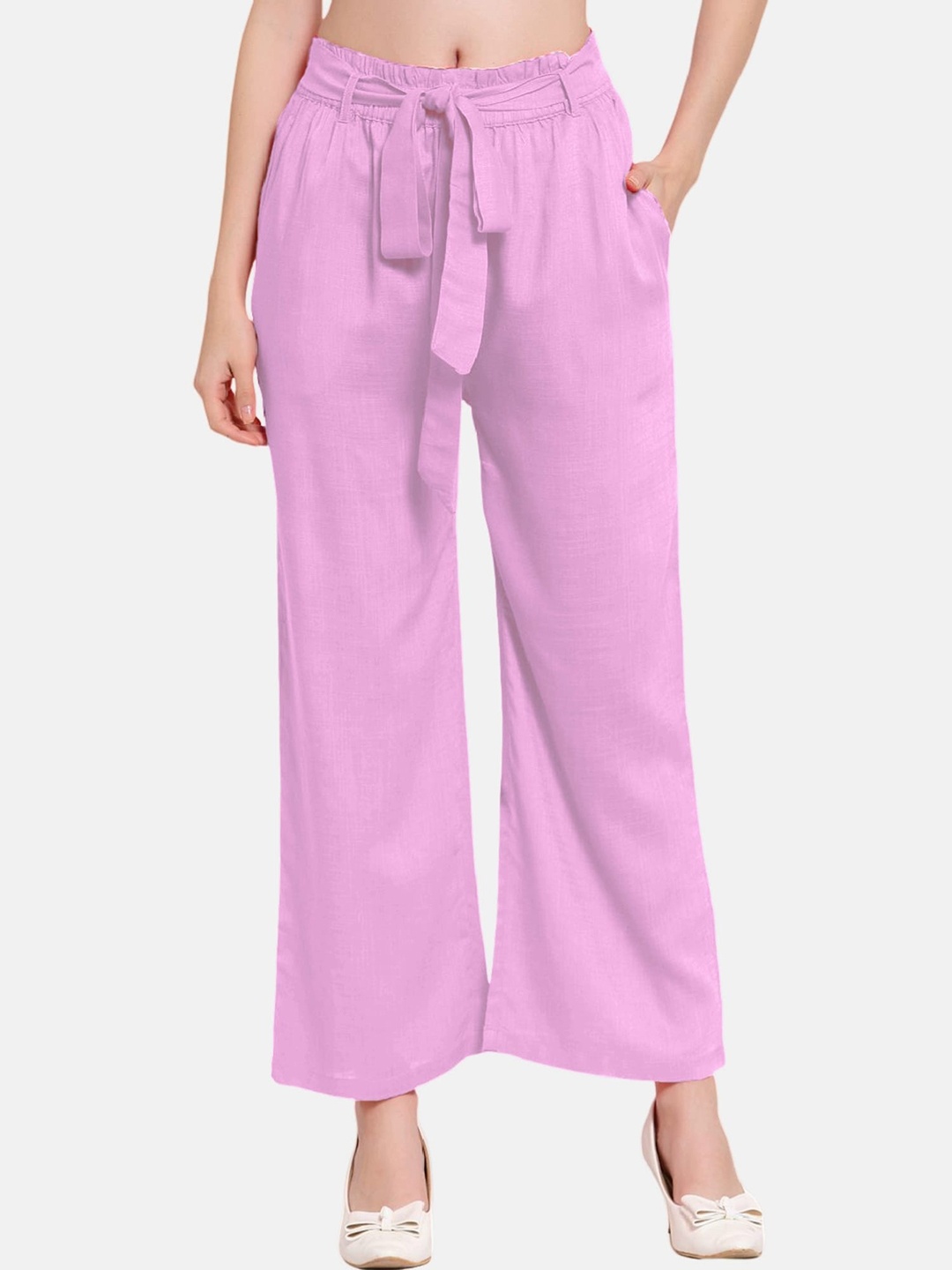 

PATRORNA Women Smart Loose Fit Parallel Trousers, Pink