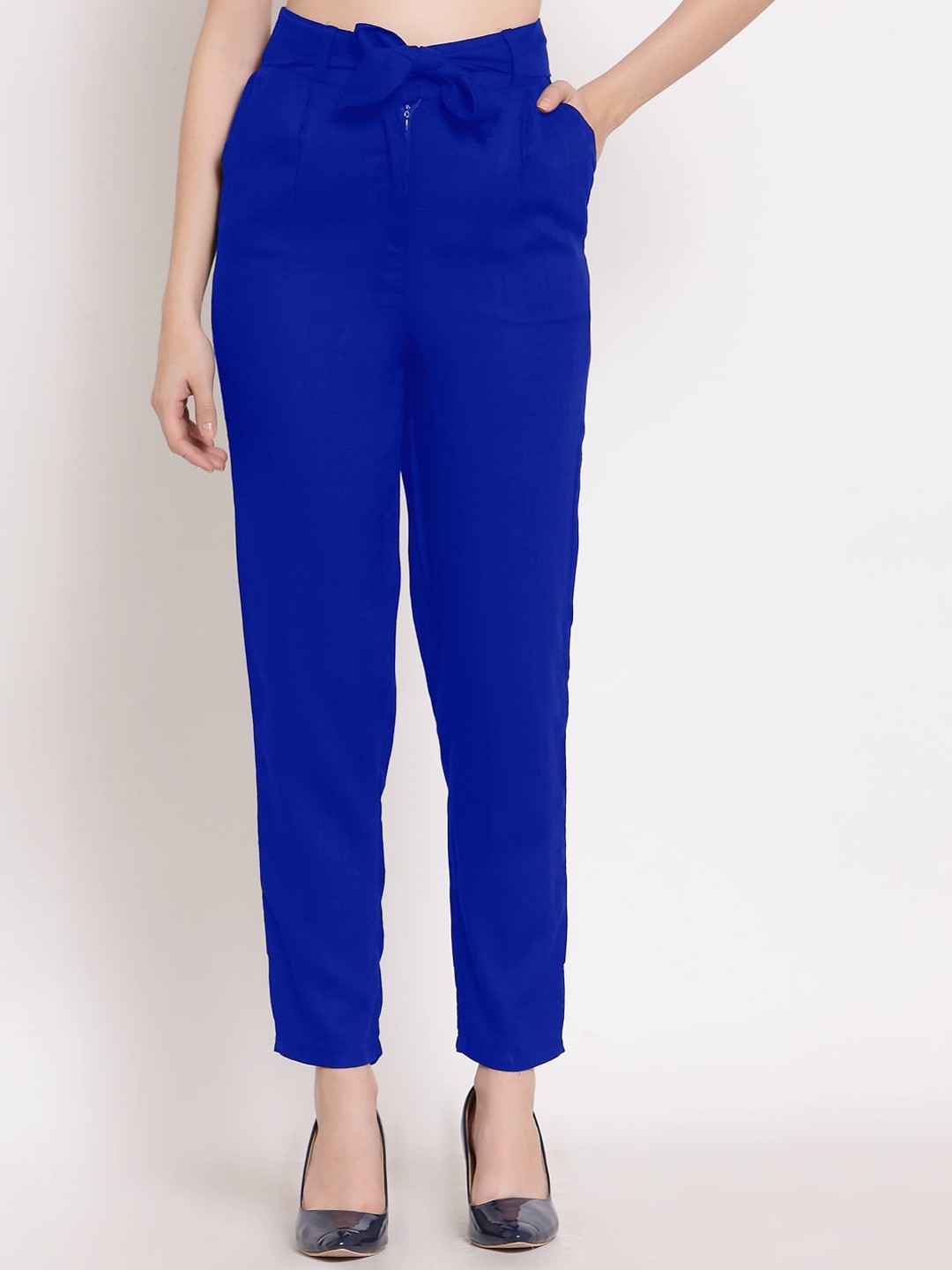 

PATRORNA Women Smart Slim Fit Cigarette Trousers, Blue