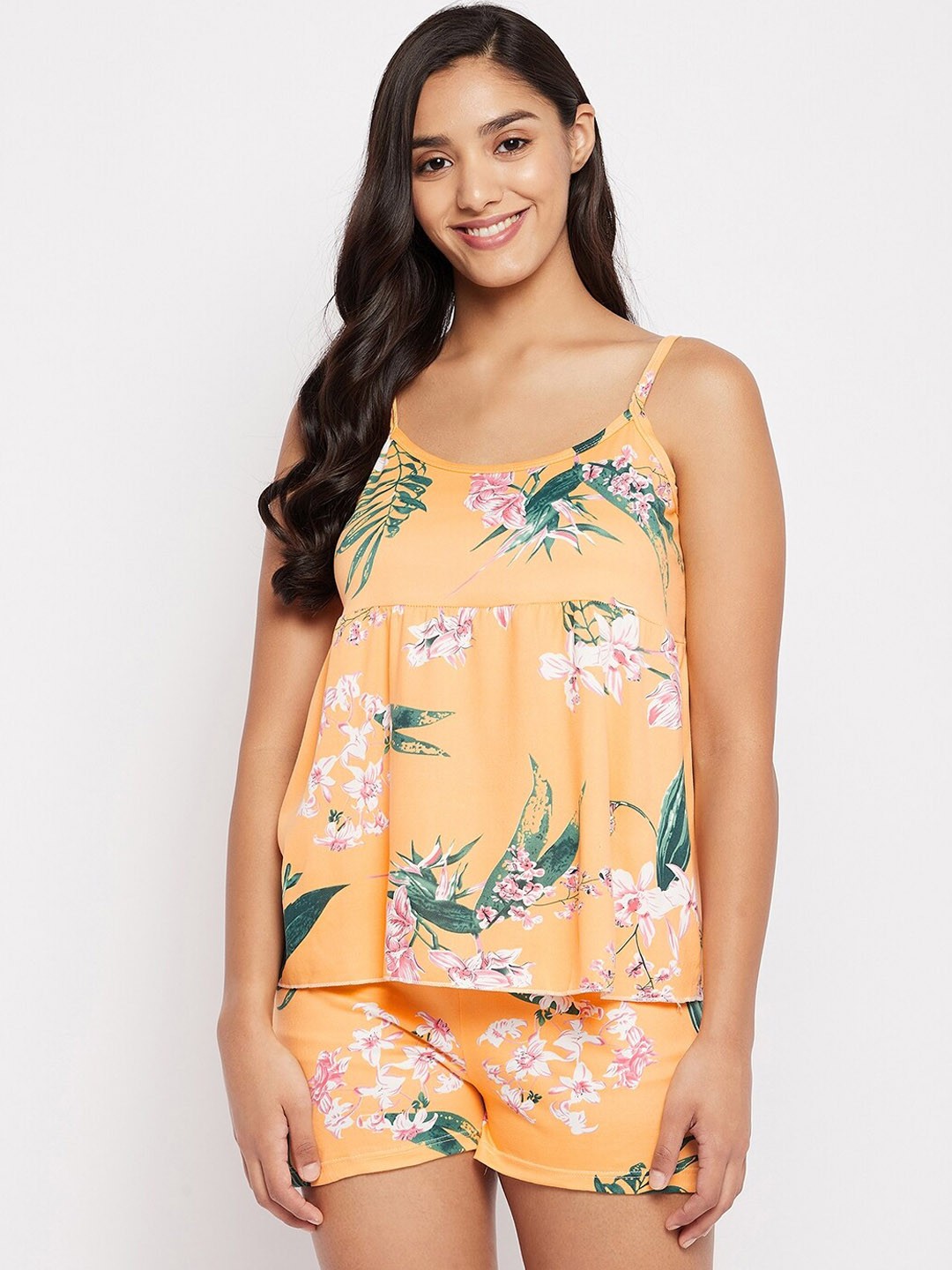 

Camey Floral Printed Night suit, Yellow