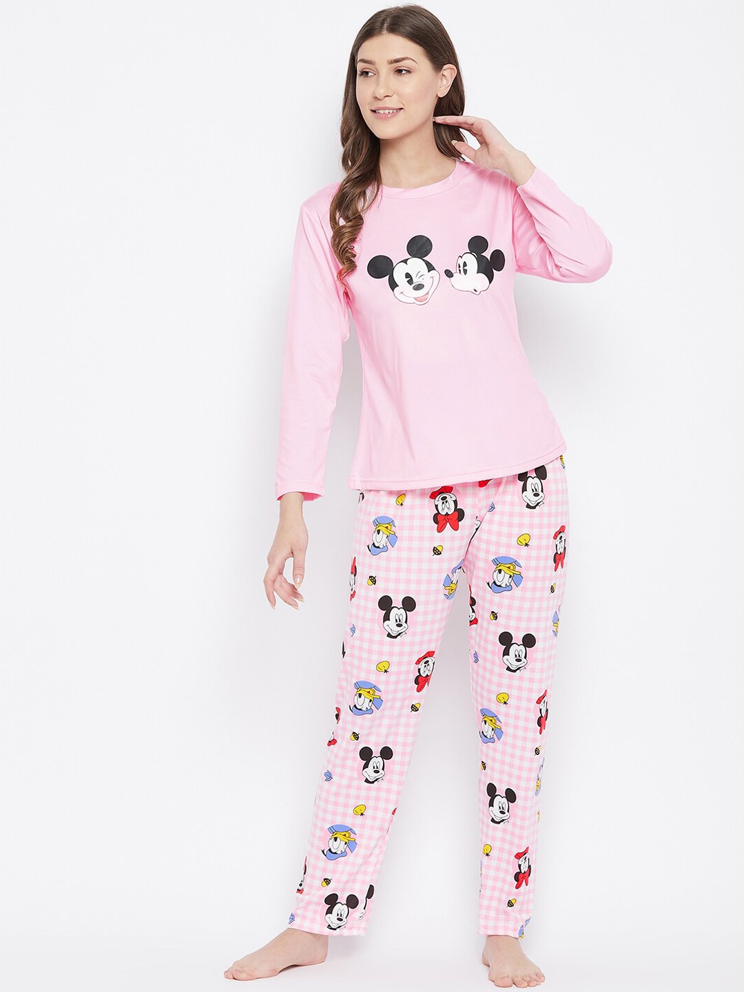 

Camey Mickey Mouse Printed Night suit, Pink