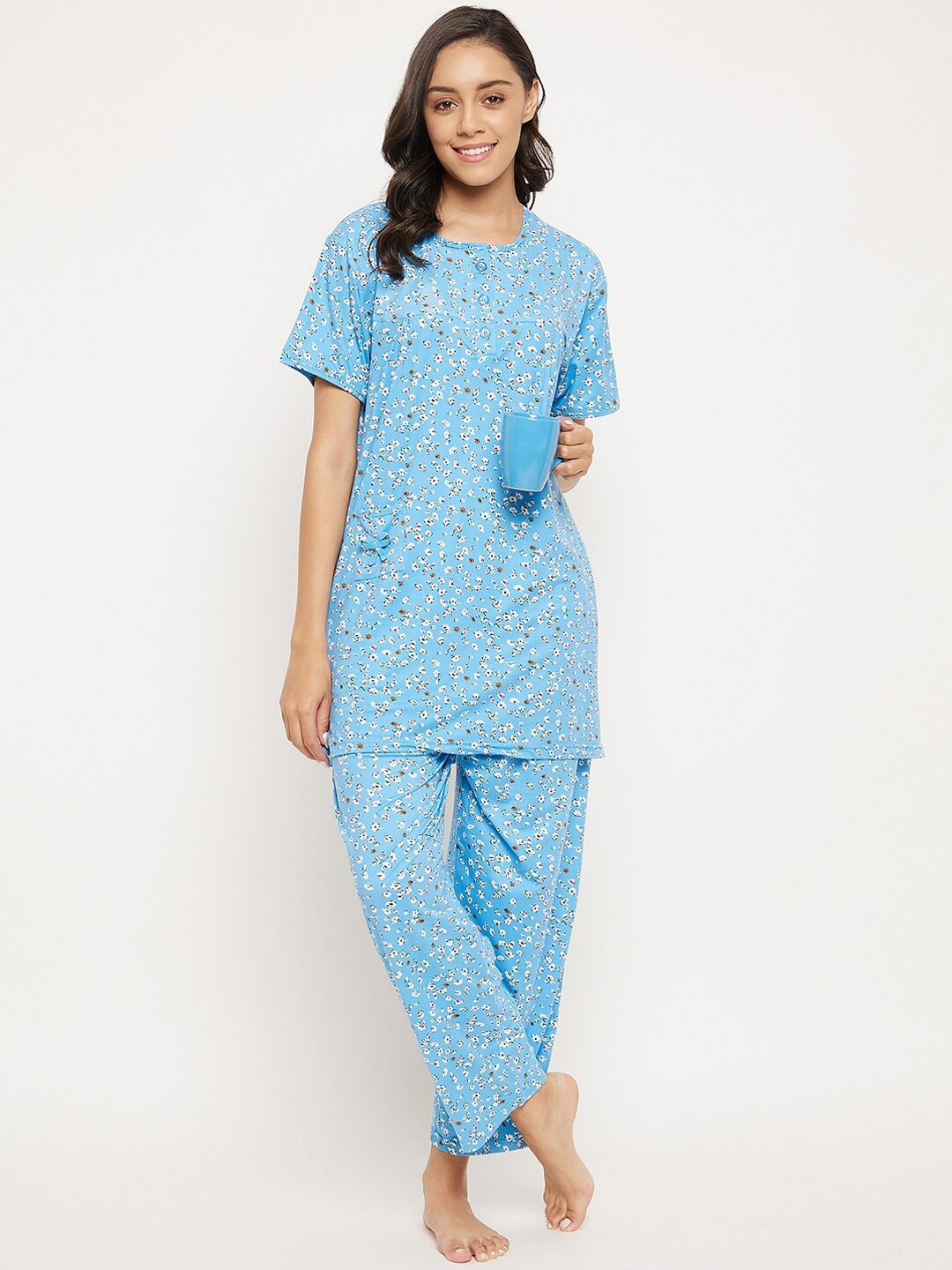 

Camey Floral Printed Night suit, Blue