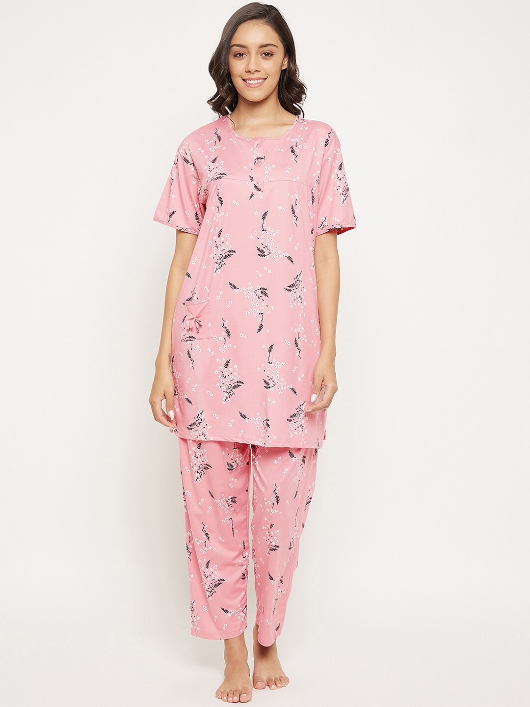 

Camey Floral Printed Night suit, Pink