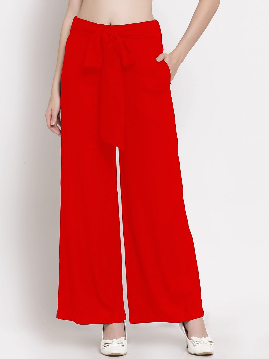 

PATRORNA Women Smart Loose Fit Parallel Trousers, Red