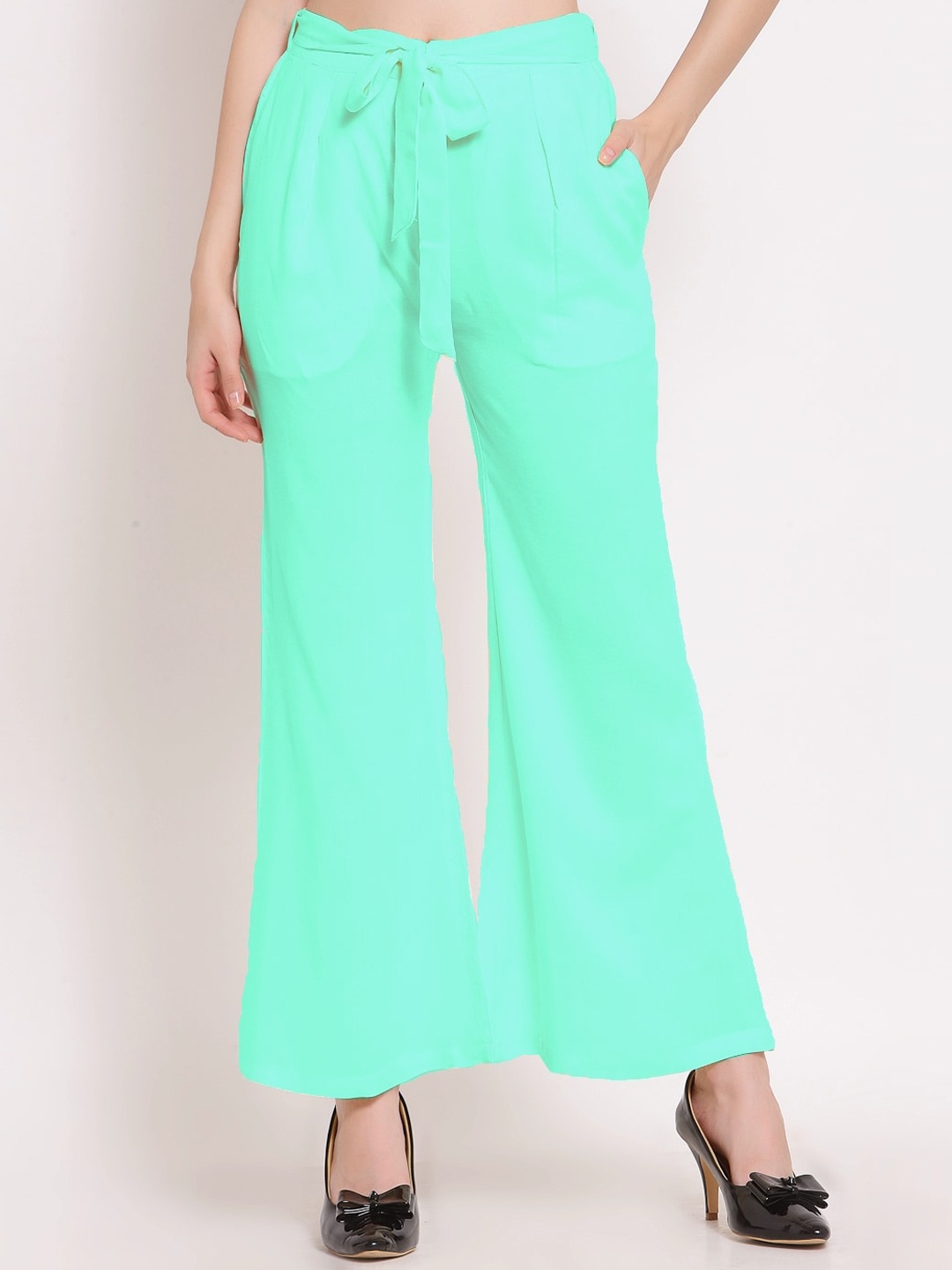 

PATRORNA Women Smart Mid-Rise Bootcut Trousers, Green