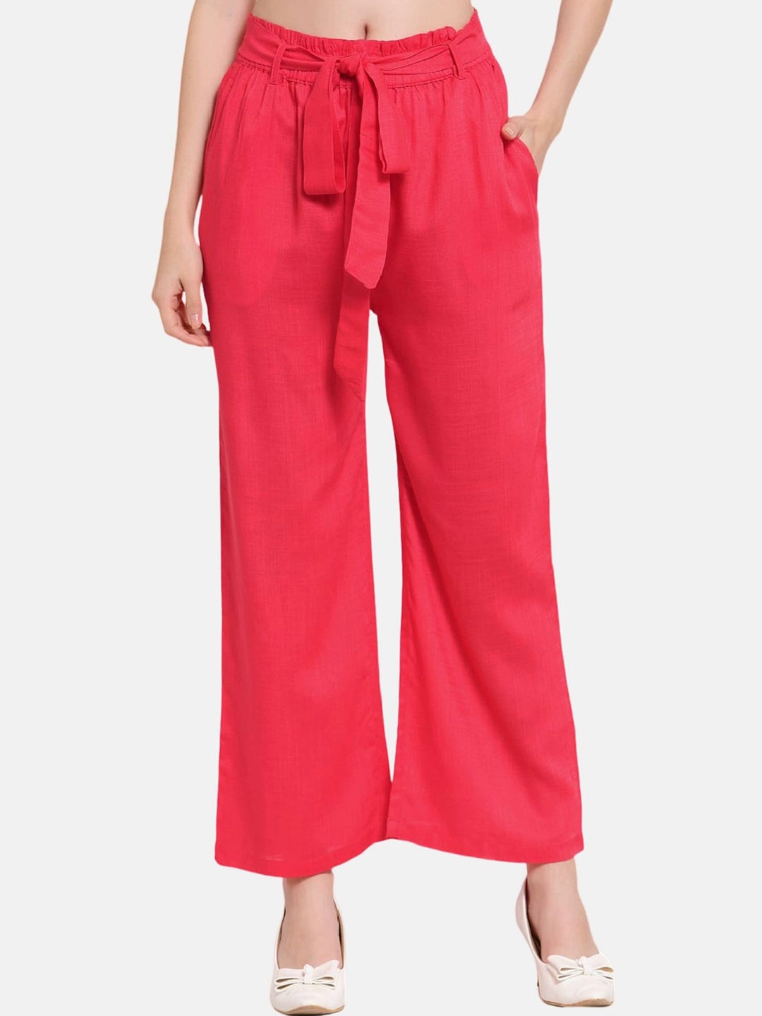 

PATRORNA Women Smart Loose Fit Mid-Rise Parallel Trousers, Pink