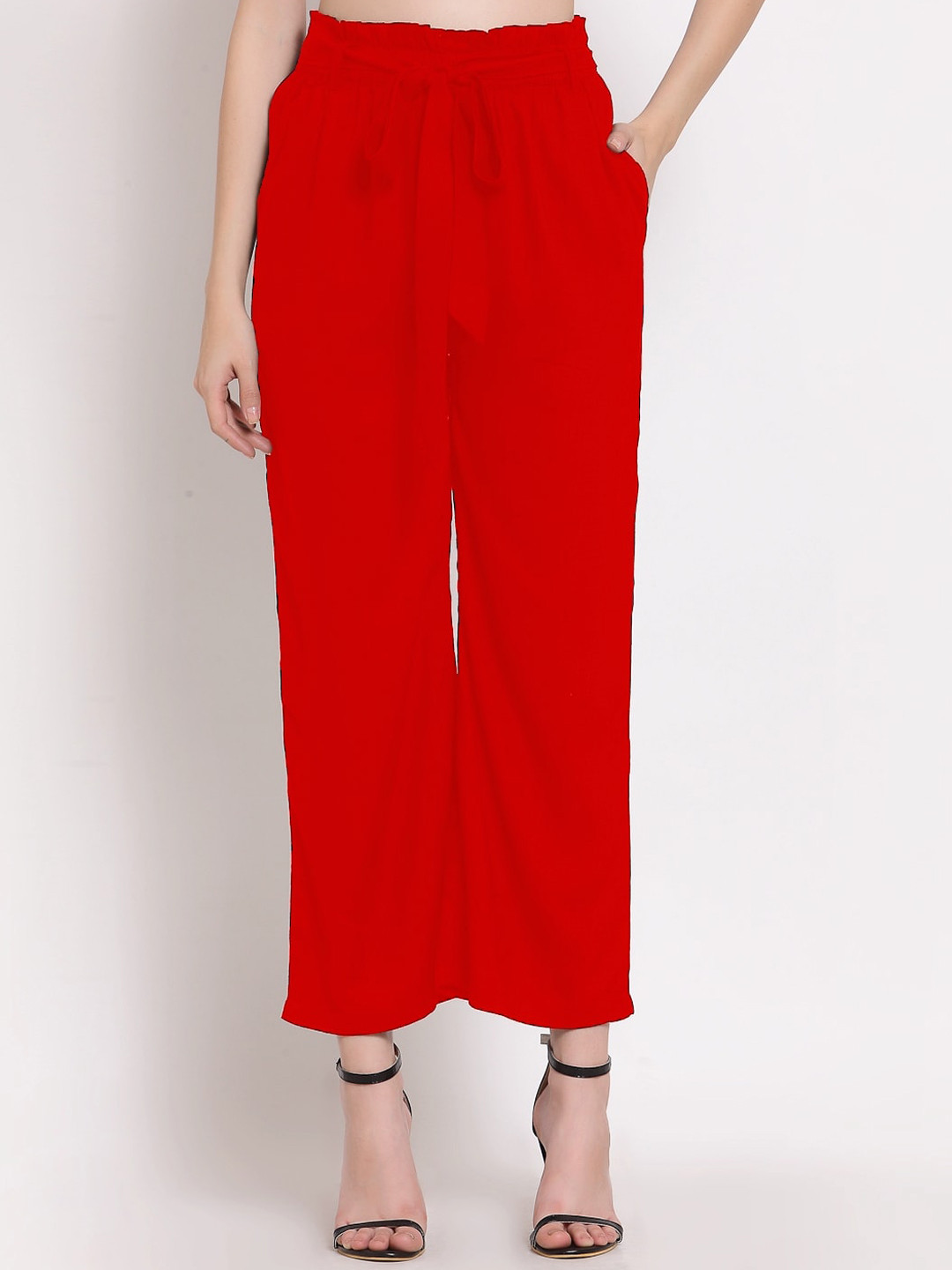 

PATRORNA Women Smart Loose Fit Parallel Trousers, Red
