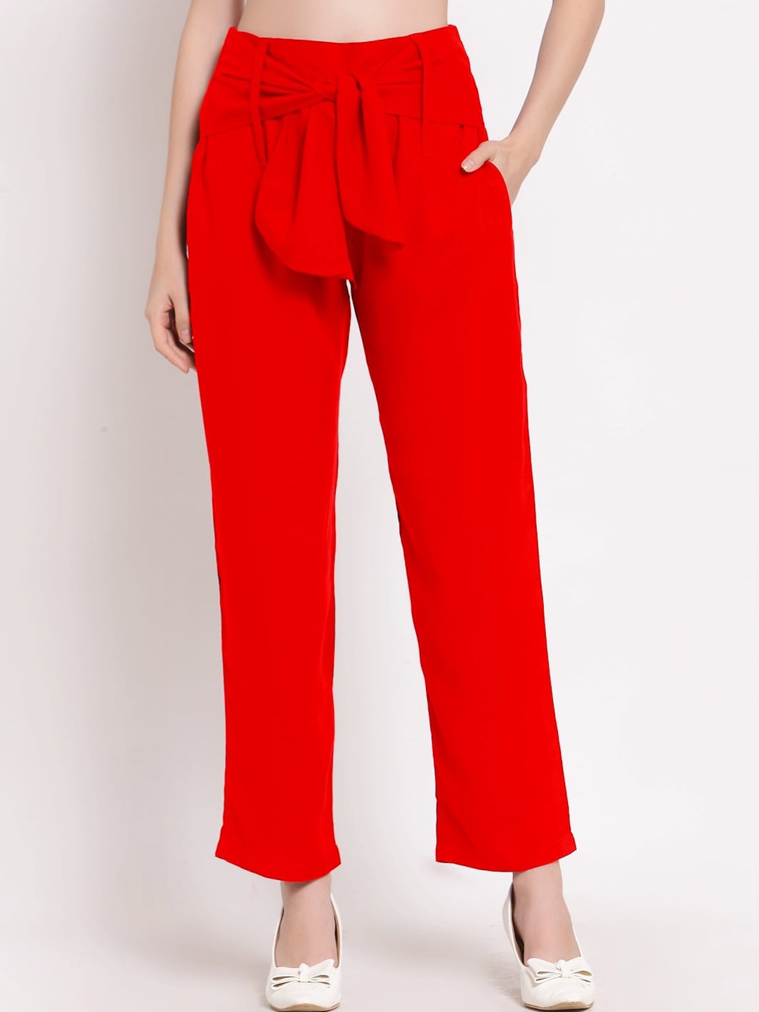 

PATRORNA Women Smart Parallel Trousers, Red