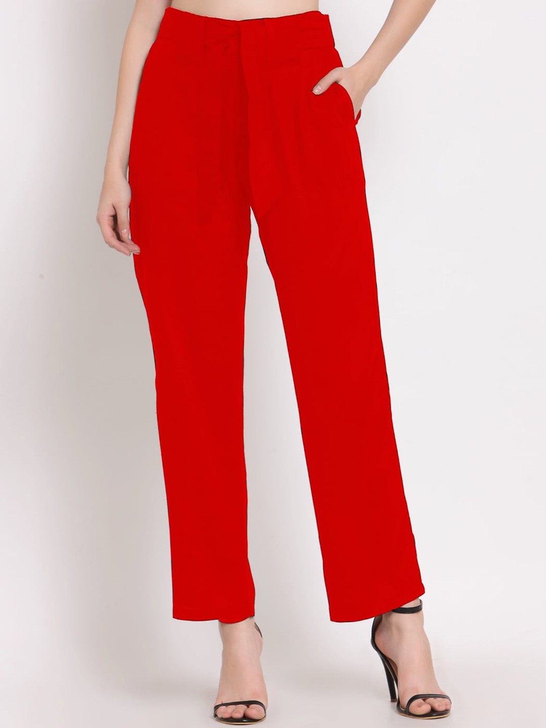 

PATRORNA Women Smart Straight Fit Parallel Trousers, Red