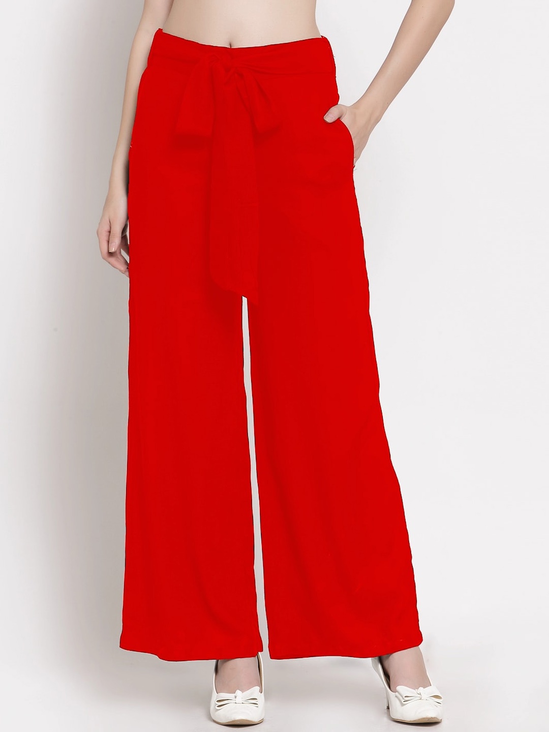 

PATRORNA Women Red Smart Loose Fit Cotton Parellel Trousers
