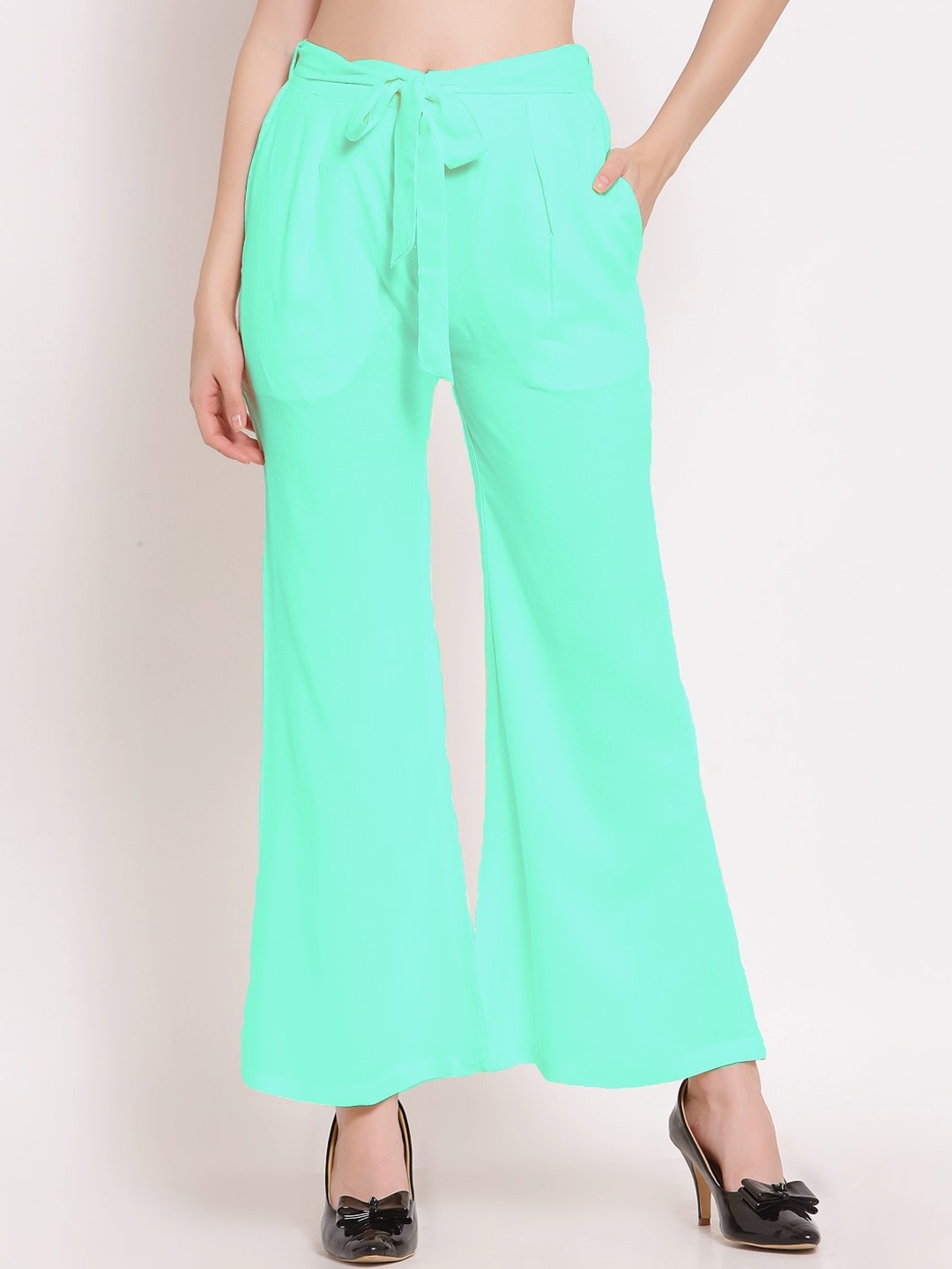

PATRORNA Women Smart Tapered Fit Bootcut Trousers, Green