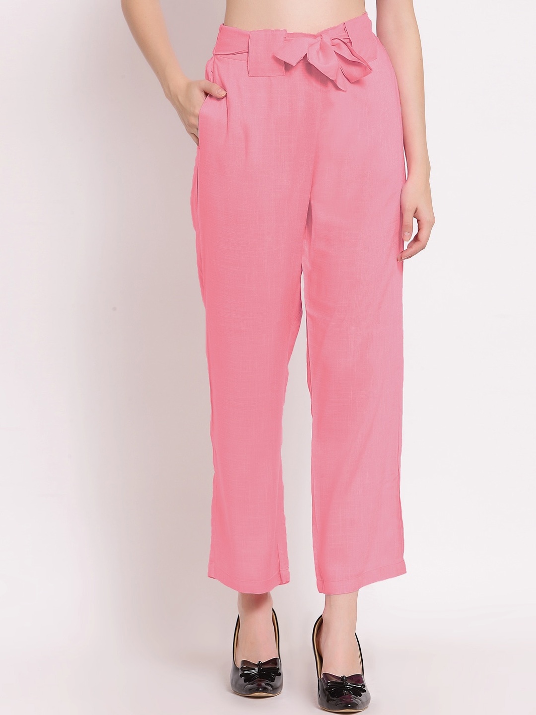 

PATRORNA Women Smart Straight Fit Pleated Trousers, Pink