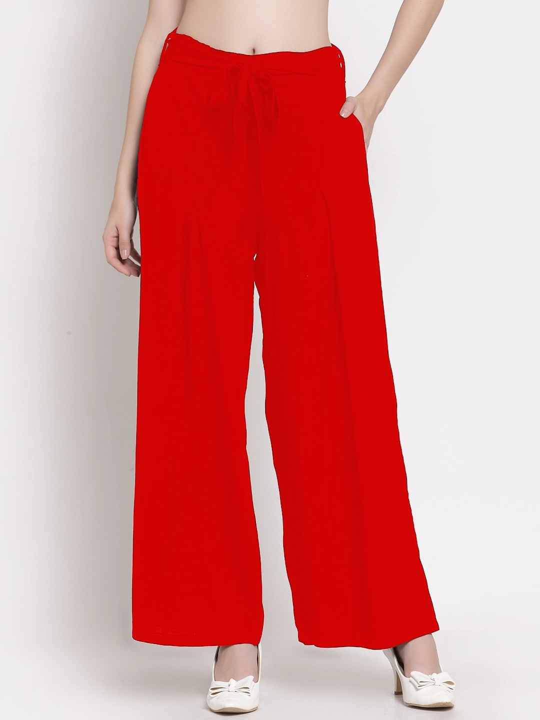 

PATRORNA Women Smart Loose Fit Parallel Trousers, Red