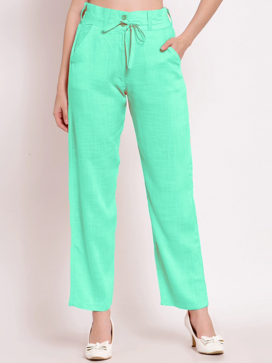 

PATRORNA Women Mid-Rise Smart Fit Trousers, Green