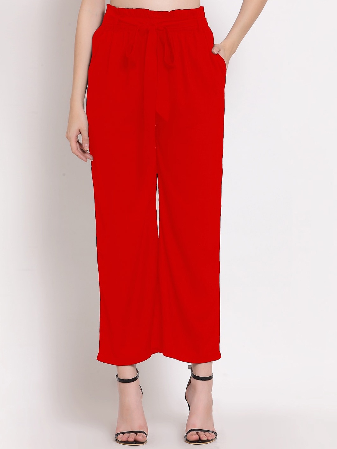 

PATRORNA Women Smart Loose Fit Parallel Trousers, Red