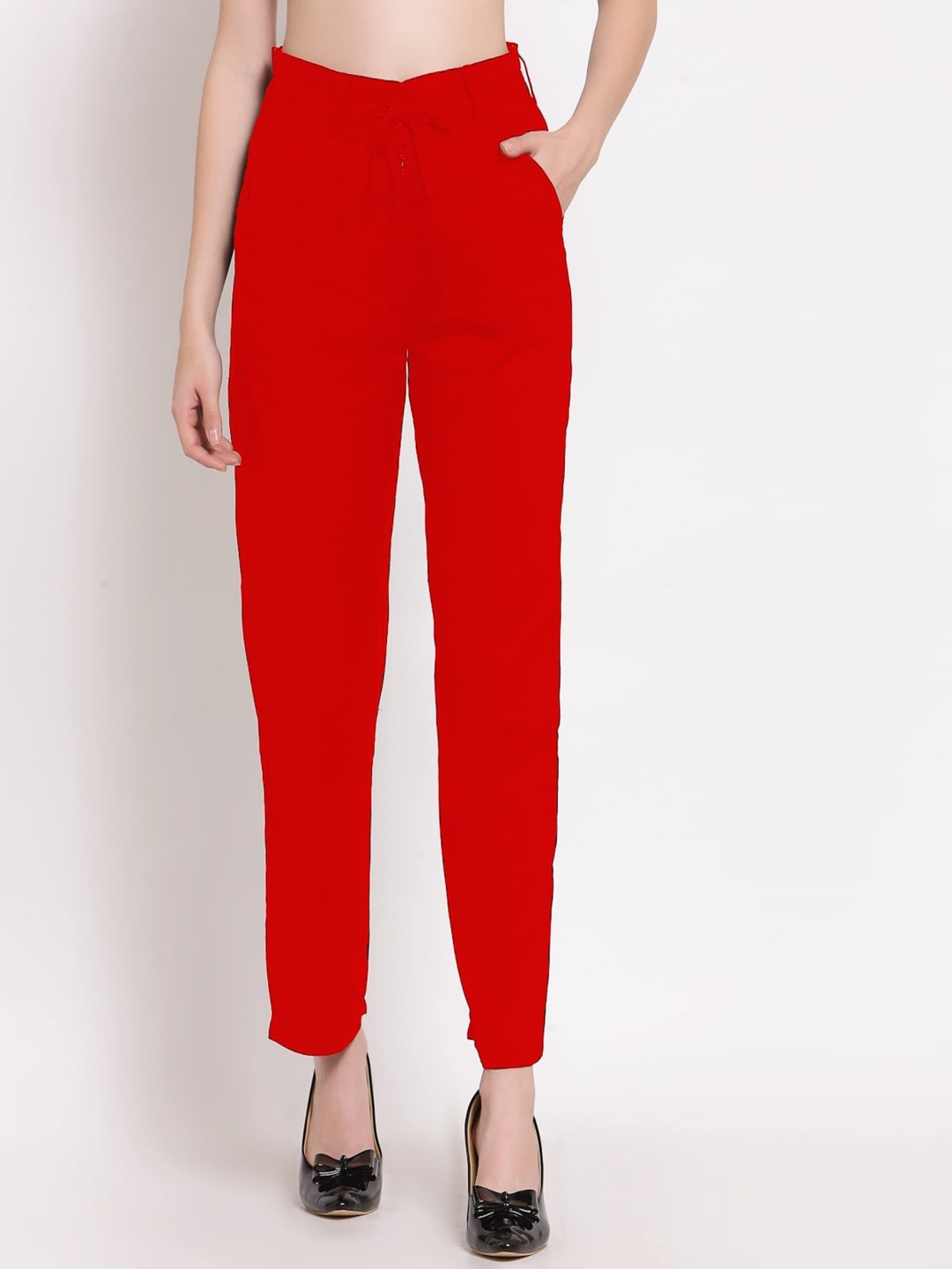 

PATRORNA Women Mid-Rise Smart Fit Trousers, Red