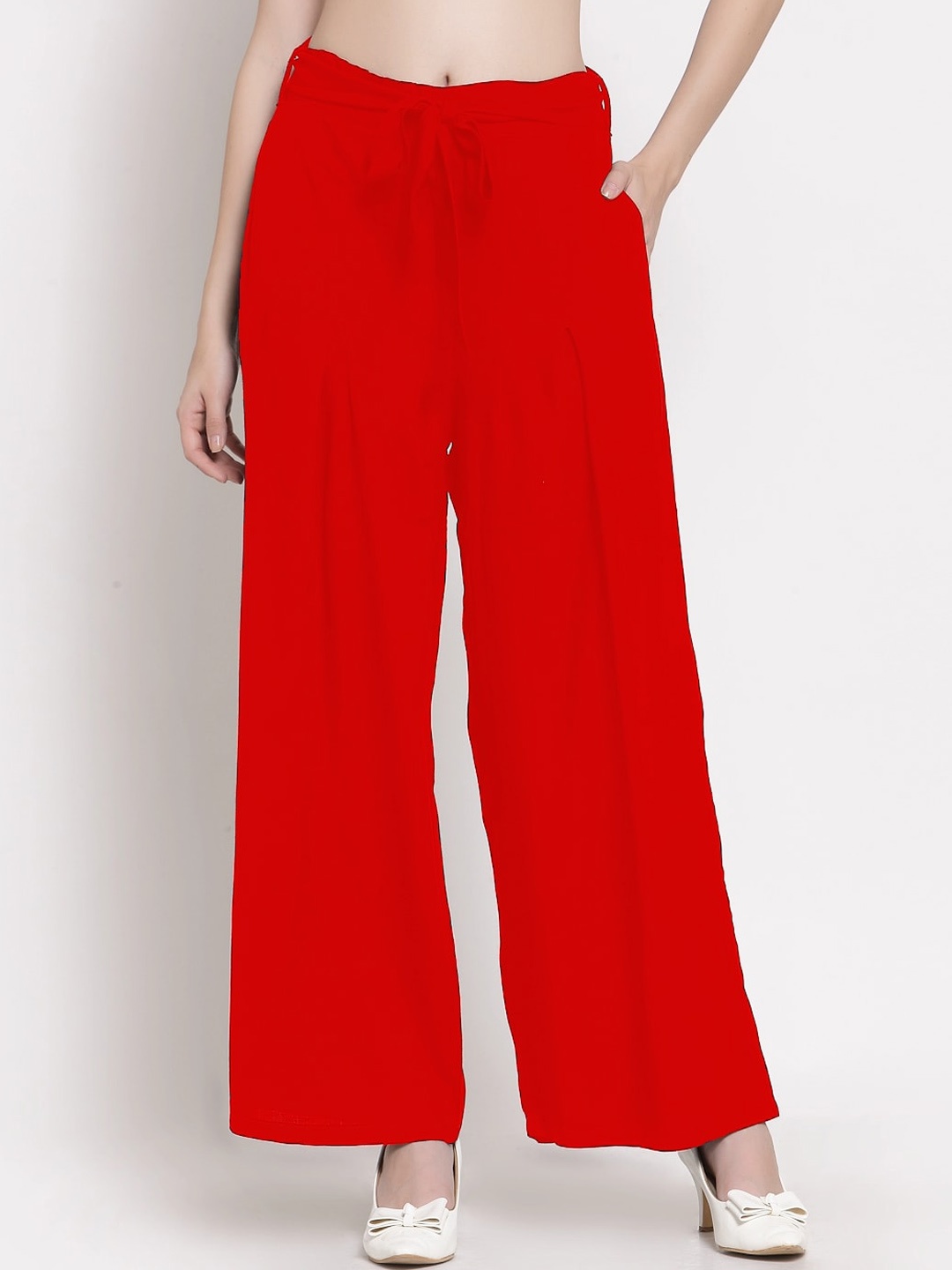 

PATRORNA Women Smart Loose Fit Parallel Trousers, Red