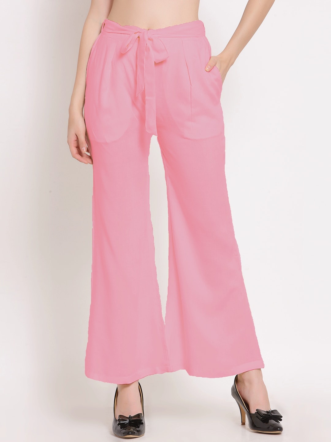 

PATRORNA Women Smart Tapered Fit Pleated Trousers, Pink