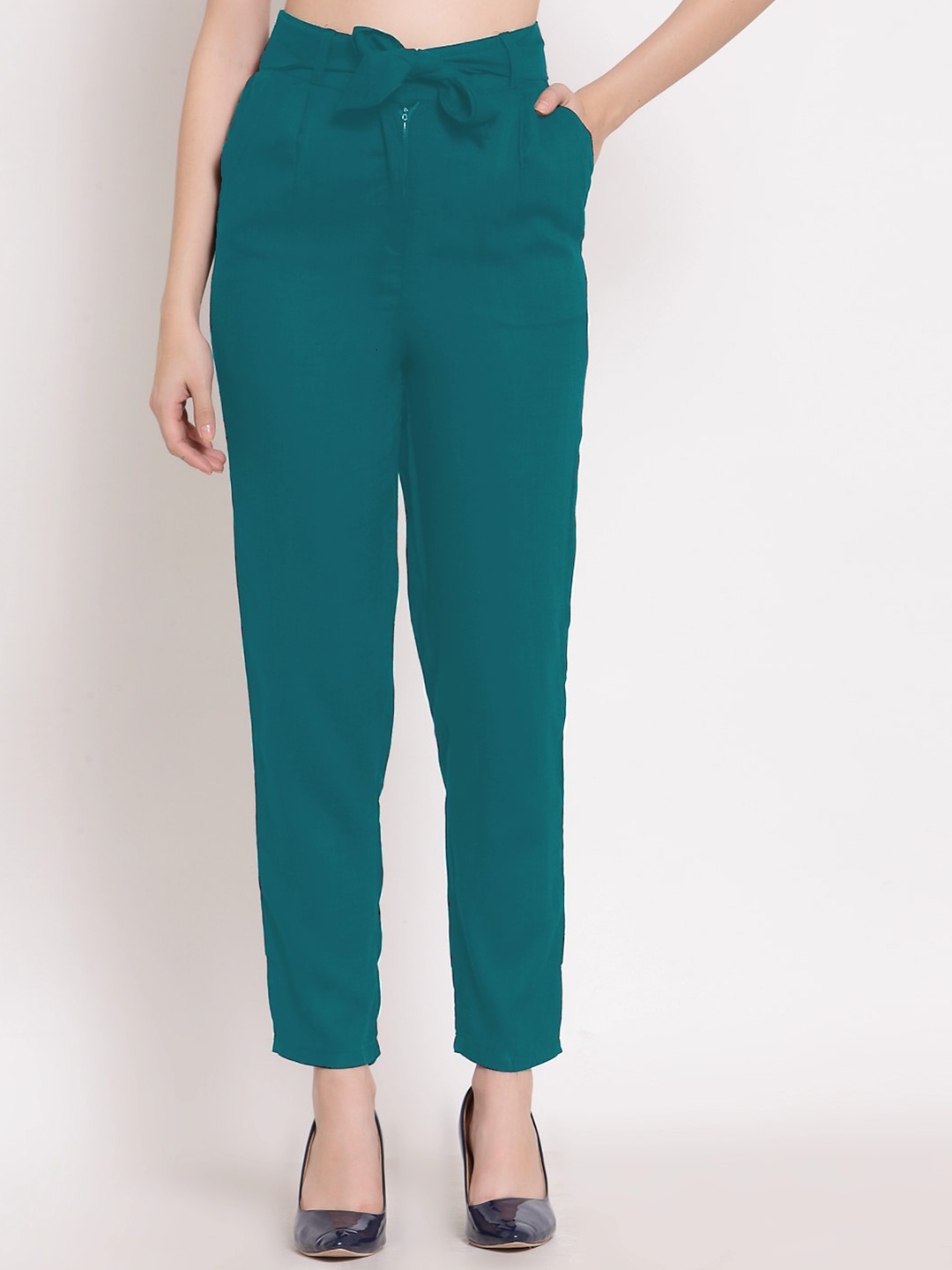 

PATRORNA Women Smart Slim Fit Cigarette Trousers, Teal