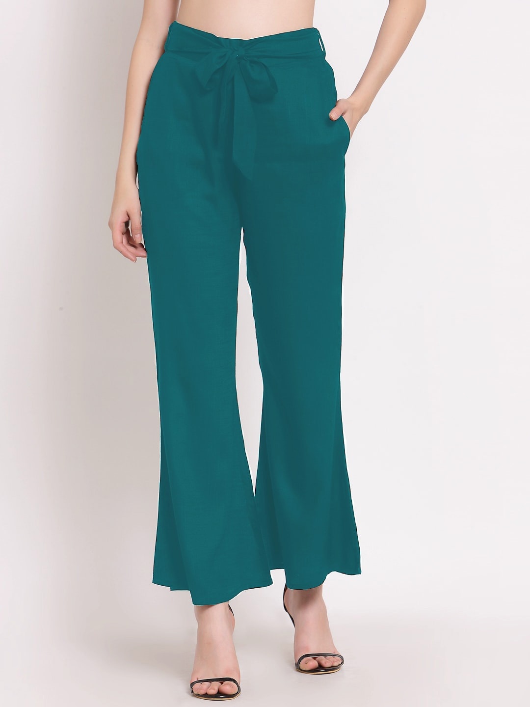 

PATRORNA Women Smart Mid-Rise Bootcut Trousers, Green