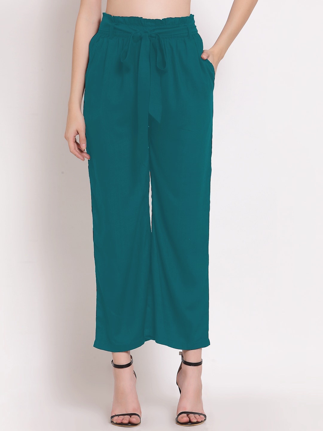 

PATRORNA Women Smart Loose Fit Pleated Trousers, Green