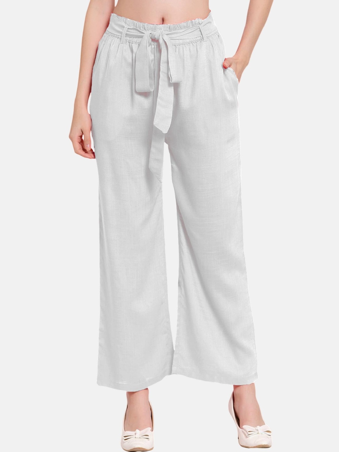 

PATRORNA Women Smart Loose Fit Parallel Trousers, White