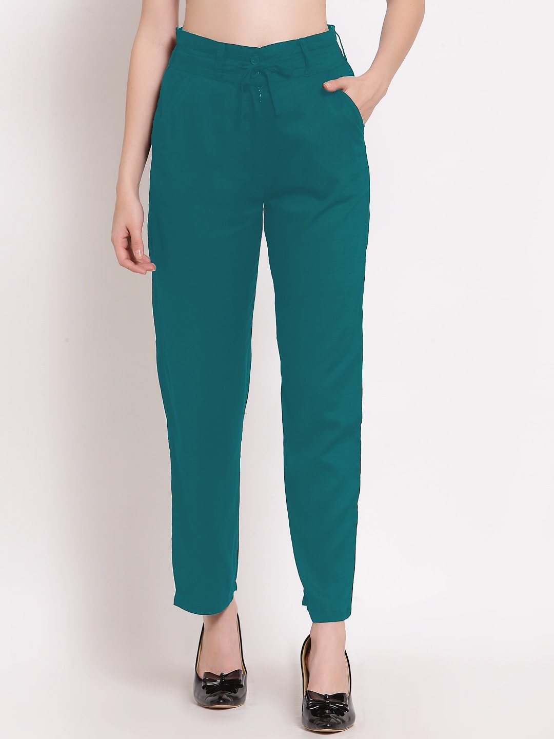 

PATRORNA Women Smart Regular Fit Trousers, Green