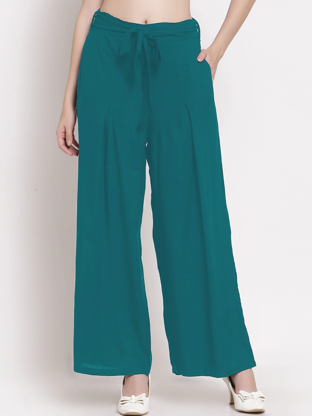 

PATRORNA Women Smart Loose Fit Parallel Trousers, Green