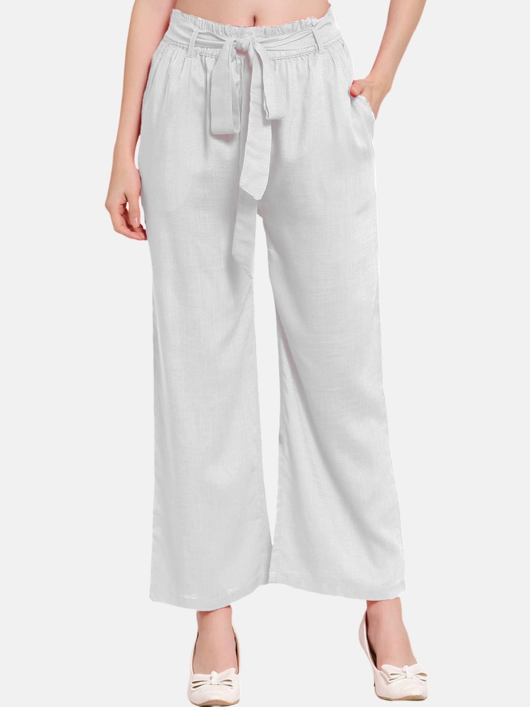 

PATRORNA Women Smart Loose Fit Mid-Rise Parallel Trousers, White