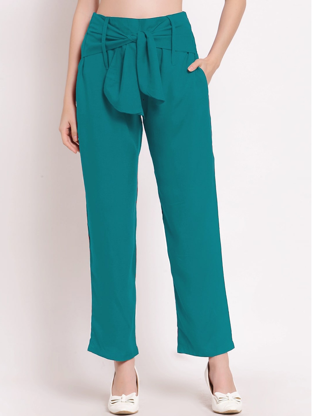 

PATRORNA Women Smart Pleated Parallel Trousers, Green