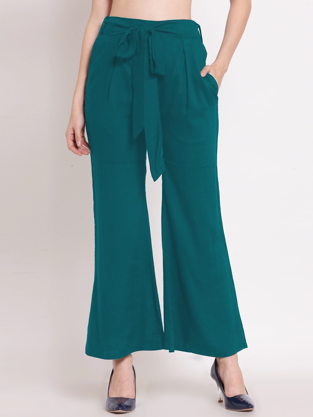 

PATRORNA Women Smart Tapered Fit Pleated Trousers, Green