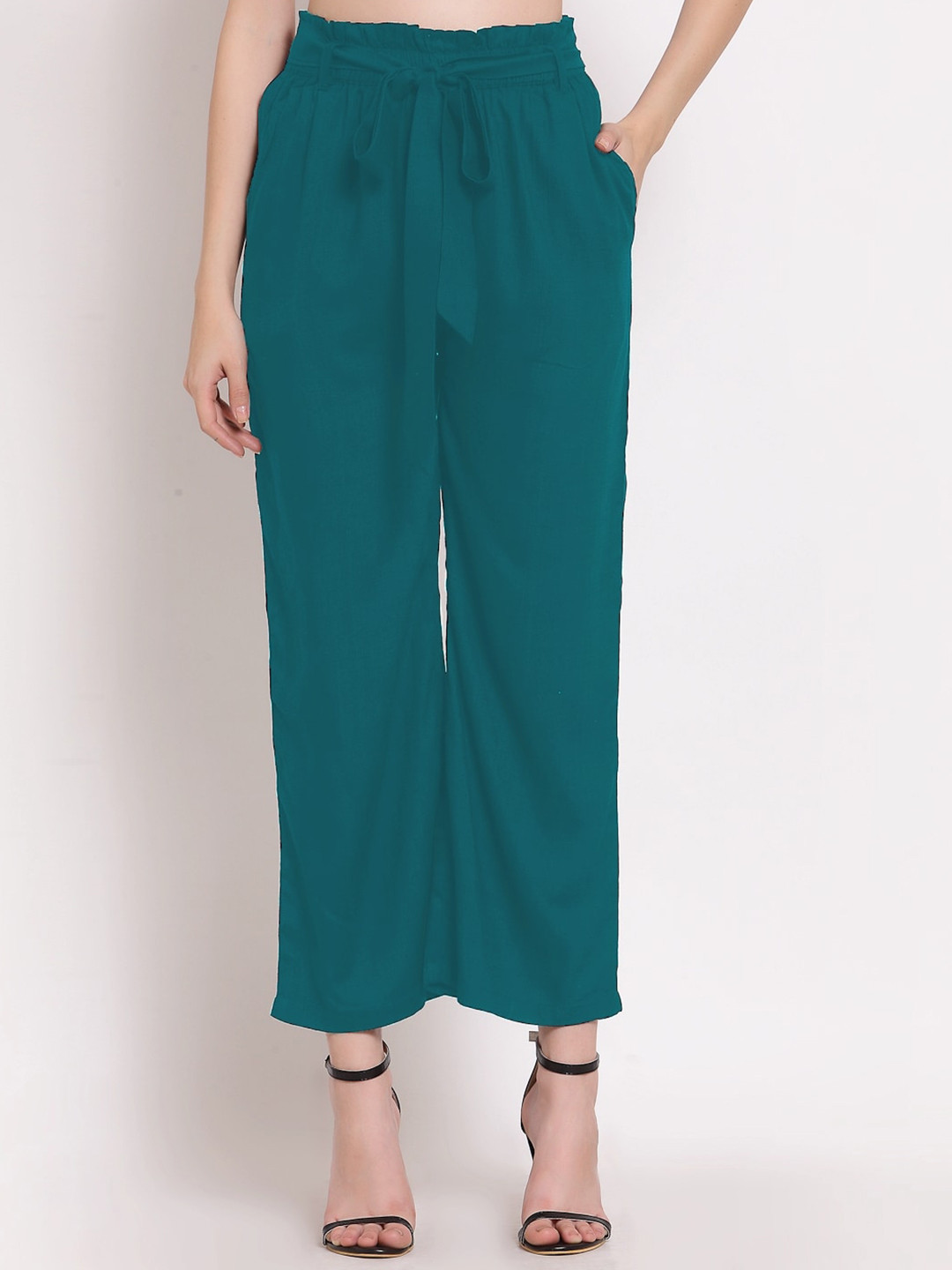

PATRORNA Women Smart Loose Fit Pleated Trousers, Green