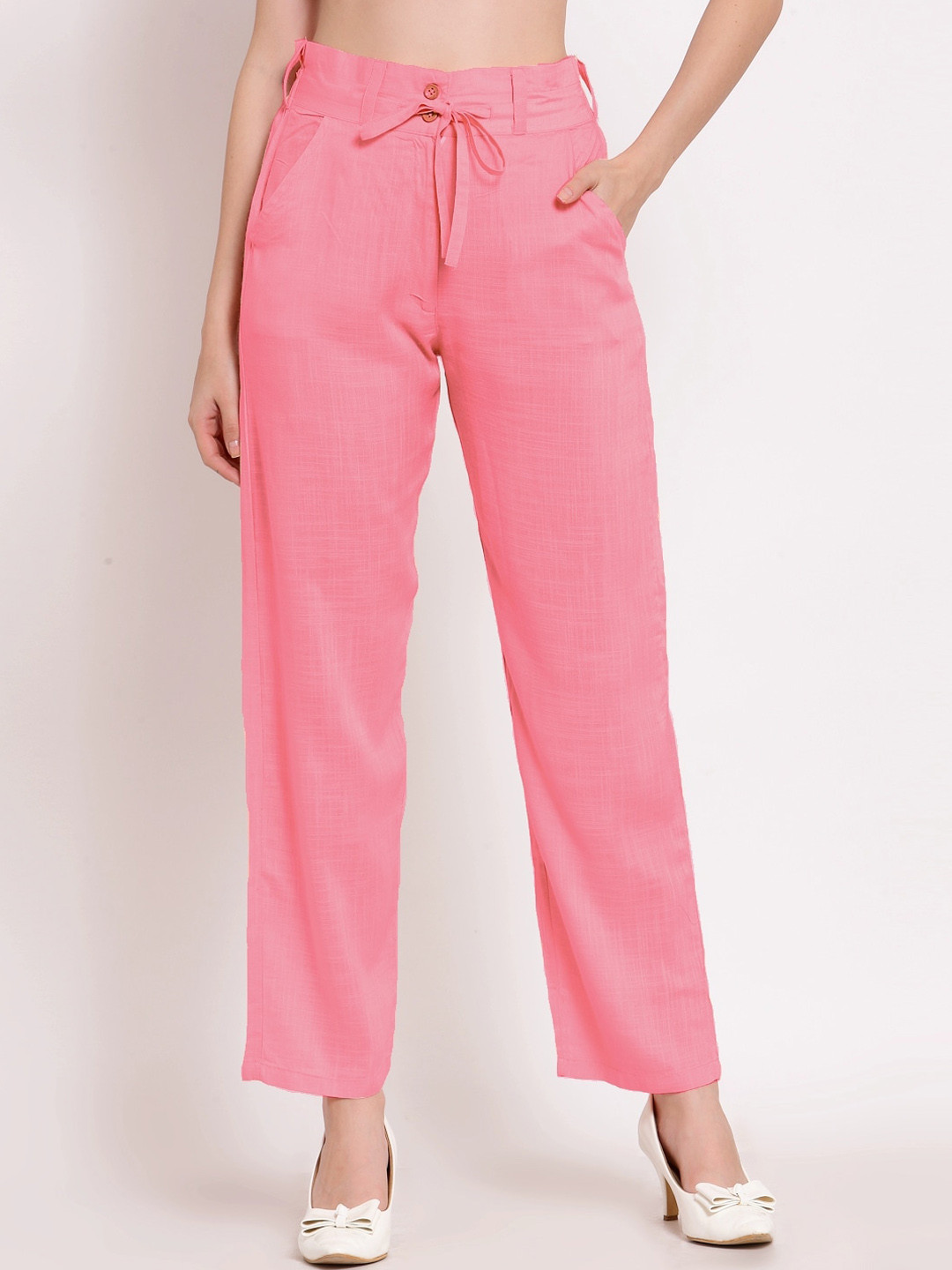 

PATRORNA Women Smart Mid-Rise Trousers, Pink