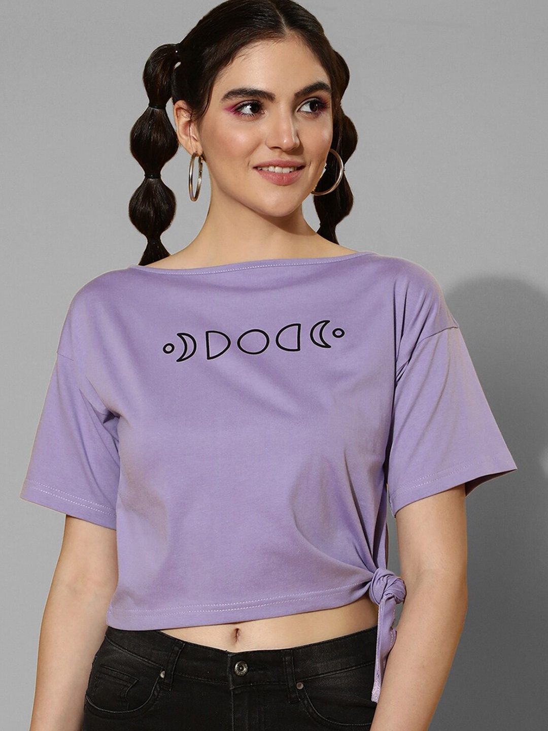 

JUNEBERRY Typography Printed Drop-Shoulder Sleeves Cotton Bio Finish T-shirt, Purple