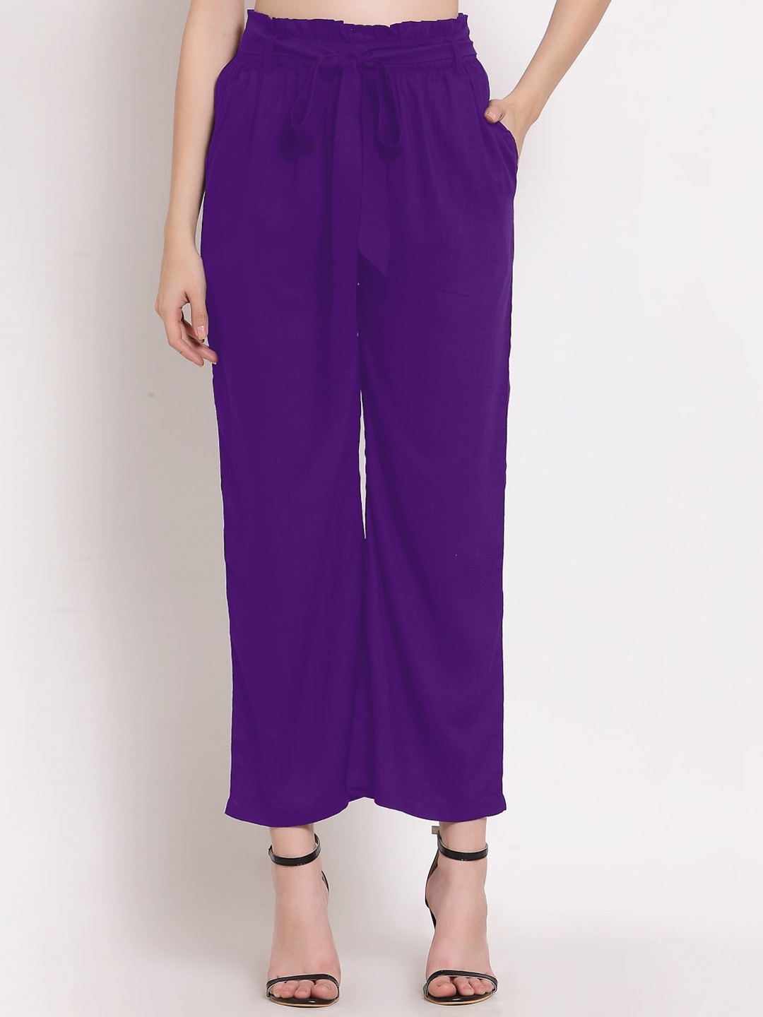 

PATRORNA Women Smart Loose Fit Pleated Trousers, Purple