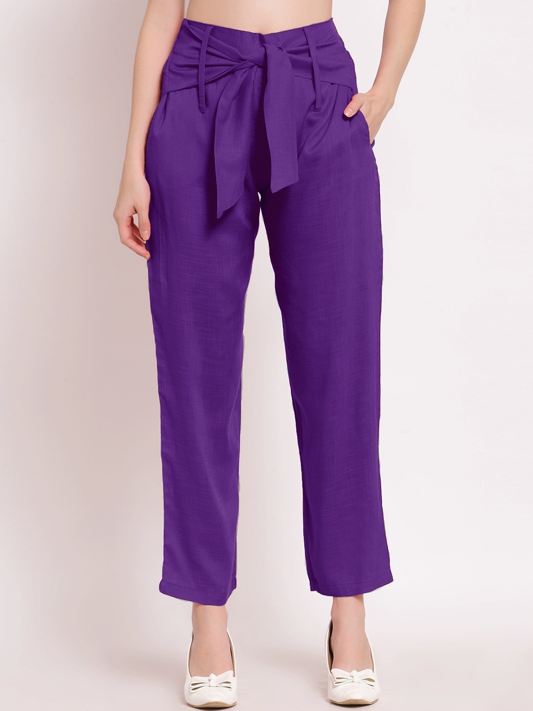 

PATRORNA Women Smart Pleated Trousers, Purple