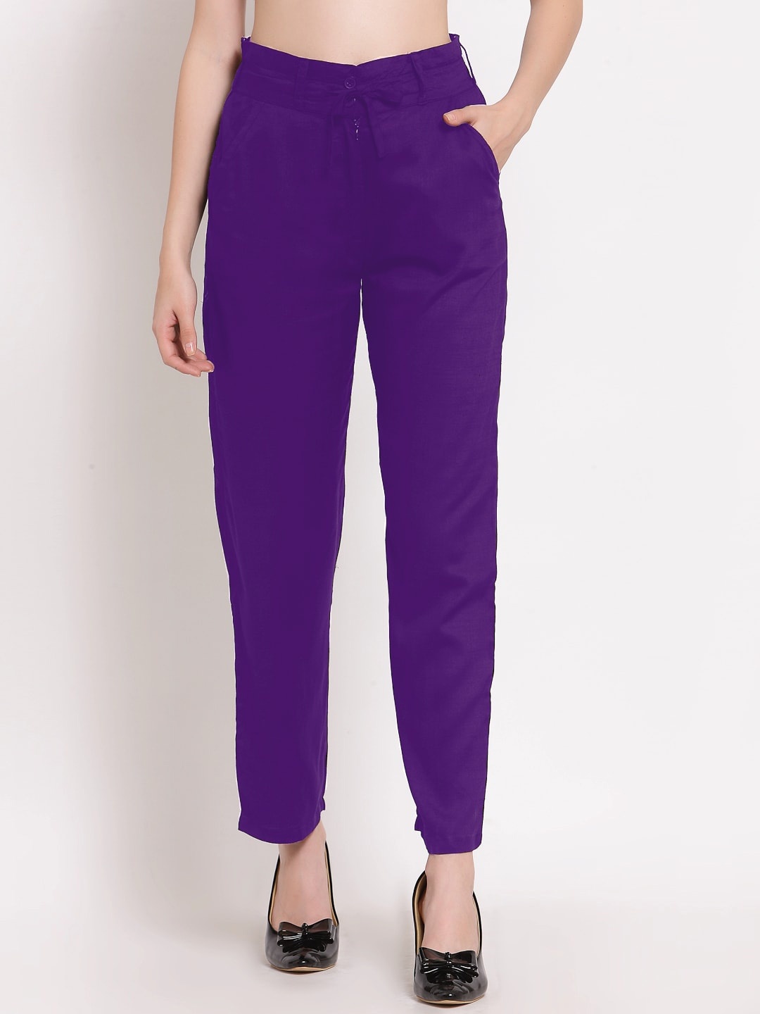 

PATRORNA Women Mid-Rise Regular Fit Smart Trousers, Purple