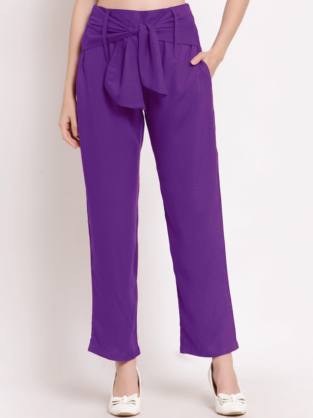 

PATRORNA Women Smart Pleated Trousers, Purple