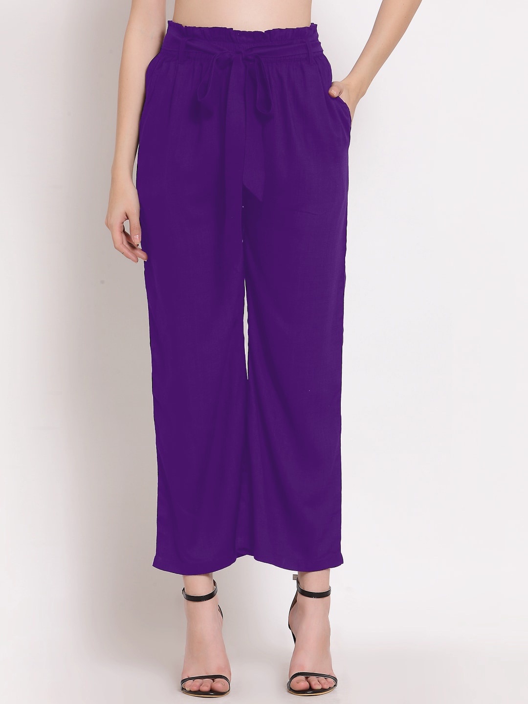 

PATRORNA Women Smart Loose Fit Modern Trousers With Belt, Purple